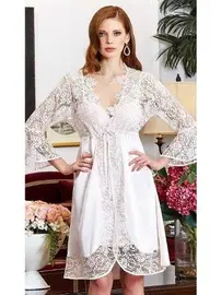 Jeremi 6'lı Saten Dantelli Gecelik Sabahlık Takımları Seti Jeremi 950