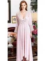 6'lı Saten Dantelli Gecelik Sabahlık Takımları Seti Jeremi 980 Pudra