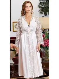 Jeremi 6'lı Saten Dantelli Gecelik Sabahlık Takımları Seti Jeremi 990