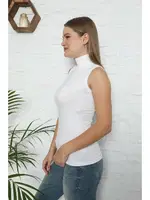 Akbeniz Bayan Sıfır Kol Yarım Balıkçı Yaka Body 262B Beyaz farklı açı