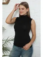 Akbeniz Bayan Sıfır Kol Yarım Balıkçı Yaka Body 262S Siyah detay görünüm