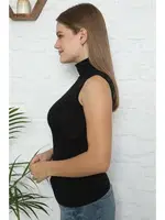 Akbeniz Bayan Sıfır Kol Yarım Balıkçı Yaka Body 262S Siyah farklı açı