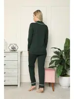 Akbeniz Kadın %100 Pamuk Penye Önden Düğmeli Uzun Kol Pijama Takım 2715 Yeşil detay görünüm