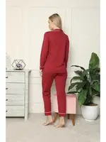 Akbeniz Kadın %100 Pamuk Penye Önden Düğmeli Uzun Kol Pijama Takım 2716 Bordo detay görünüm