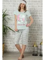 Akbeniz Kadın Su Yeşili Pamuklu Cepli Kapri Pijama Takım 3505
