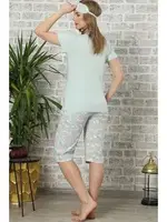 Akbeniz Kadın Su Yeşili Pamuklu Cepli Kapri Pijama Takım 3505 detay görünüm