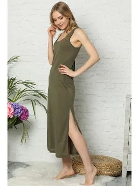 Akbeniz Akbeniz Kalın Askılı Haki Penye Uzun Gecelik 922