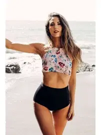 Angelsin Angelsin Çiçek Desenli Yüksek Bel Tankini Takım