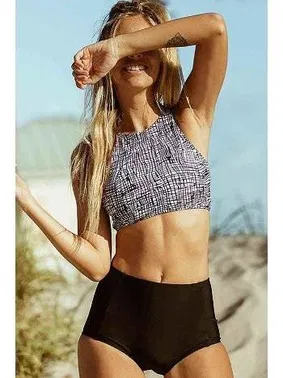 Angelsin Angelsin Çizgili Yüksek Bel Tankini Takım