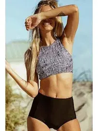 Angelsin Angelsin Çizgili Yüksek Bel Tankini Takım