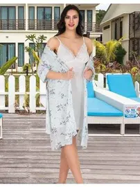 Lady Askılı Gecelik ve Çiçekli Sabahlık Takım Lady 562