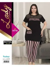 Lady Battal Boy Büyük Beden Kısa Kol Pijama Takımı Lady 10756