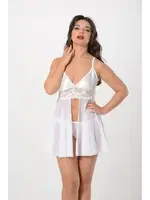 Beyaz Tül Tangalı Gecelik Takım Sistina 671 Beyaz