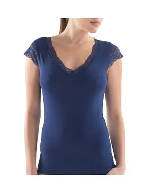 Black Spade BlackSpade Kadın Dantelli Lacivert T-Shirt 1348