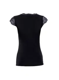 Black Spade BlackSpade Kadın Dantelli Siyah T-Shirt 1348
