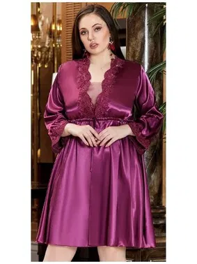 Jeremi Büyük Beden 2'li Kısa Saten Gecelik Sabahlık Takım Jeremi 3262 - Alternatif Görünüm