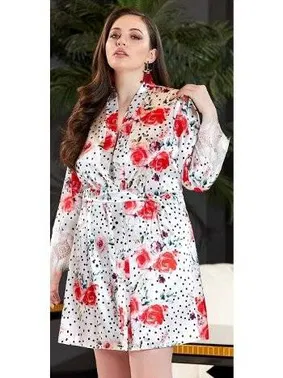 Jeremi Büyük Beden 2'Li Saten Kısa Gecelik Sabahlık Takım Jeremi 3239