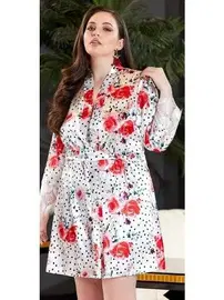 Jeremi Büyük Beden 2'Li Saten Kısa Gecelik Sabahlık Takım Jeremi 3239