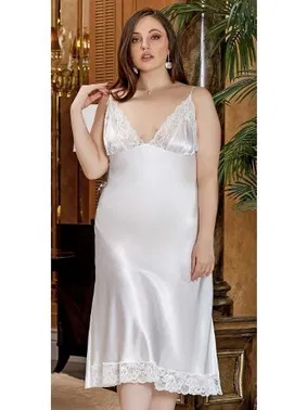 Jeremi Büyük Beden 2'Li Uzun Saten Dantelli Gecelik Sabahlık Takım Jeremi 3247