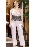 Büyük Beden 3'Lü Saten Dantelli Askılı Pijama Takım Jeremi 3245 Pudra detay görünüm