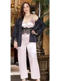 Jeremi Büyük Beden 3'Lü Saten Dantelli Askılı Pijama Takım Jeremi 3245
