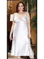 Büyük Beden Saten 2'Li Uzun Gecelik Sabahlık Takım Jeremi 3241 detay görünüm