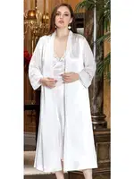 Büyük Beden Saten 2'Li Uzun Gecelik Sabahlık Takım Jeremi 3241