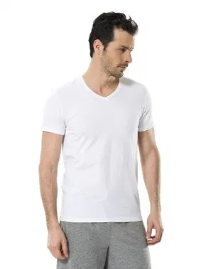 Cacharel Cacharel Erkek Likralı V Yaka T-shirt 1332/BEYAZ