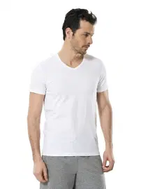 Cacharel Cacharel Erkek Likralı V Yaka T-shirt 1332/BEYAZ