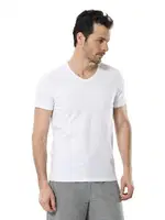 Cacharel Erkek Likralı V Yaka T-shirt 1332/BEYAZ Beyaz