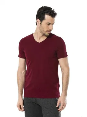 Cacharel Cacharel Erkek Likralı V Yaka T-shirt 1332/BORDO