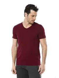 Cacharel Cacharel Erkek Likralı V Yaka T-shirt 1332/BORDO