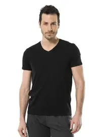 Cacharel Cacharel Erkek Likralı V Yaka T-shirt 1332/SİYAH
