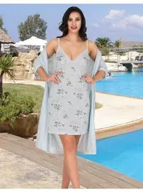 Lady Çiçekli Gecelik ve Sabahlık Takım Lady 561