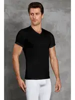 Doreanse Erkek V-Yaka Kısa Kollu V-Neck T-Shirt 2890 Siyah görsel 4