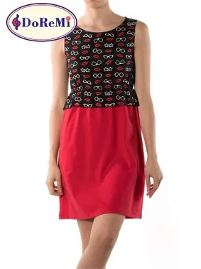 DOREMI Kolsuz Kırmızı Penye Gecelik Doremi - Alternatif Görünüm