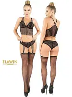 Elawin Fantazi Jartiyerli Transparan Büstiyer Set 5185 Siyah detay görünüm