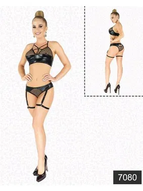 Elawin Elawin Fantazi Lateks File Sütyen Jartiyer Takım 7080