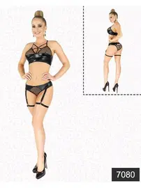 Elawin Elawin Fantazi Lateks File Sütyen Jartiyer Takım 7080