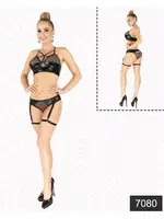 Elawin Fantazi Lateks File Sütyen Jartiyer Takım 7080 Siyah