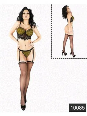 Elawin Elawin Fantazi Sarı Lamine Dantel Jartiyer Büstiyer Takım 10085