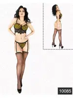 Elawin Fantazi Sarı Lamine Dantel Jartiyer Büstiyer Takım 10085 Siyah