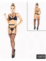 Elawin Fantazi Sexy Lamine Bralet Jartiyer Takım 10075 Siyah