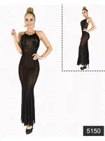 Elawin Göğüs Dekoltesi Sim Güpürlü Transparan Gecelik 5150 Siyah