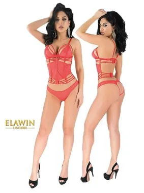 Elawin Elawin Kırmızı Simli Dantel Büstiyer Takım 5325 - Alternatif Görünüm