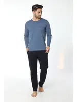 Erkek Bisiklet Yaka Uzun Kollu Pijama Takım 12053-A Öztaş İndigo