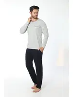 Erkek Bisiklet Yaka Uzun Kollu Pijama Takım 12054-A Öztaş Gri Melanj