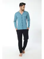 Erkek önü Düğmeli Uzun Kollu Pijama Takım 12035-A Öztaş Mavi-Lacivert