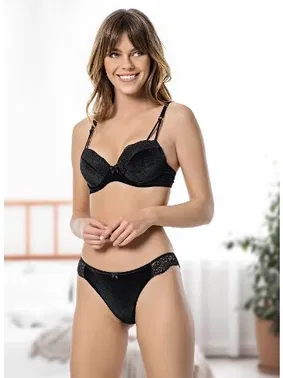 Godewo Godewo Bella Siyah Kadife Dolgusuz Dantelli Takım TK20210