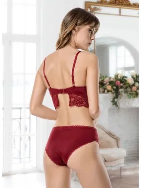 Godewo Godewo Burgundy Dolgusuz Dantel Sütyen Takımı TK20216 - Alternatif Görünüm